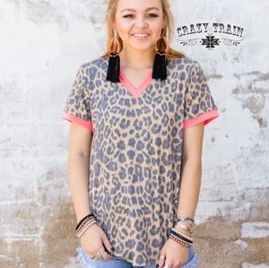 Leopard Coral Trim Top